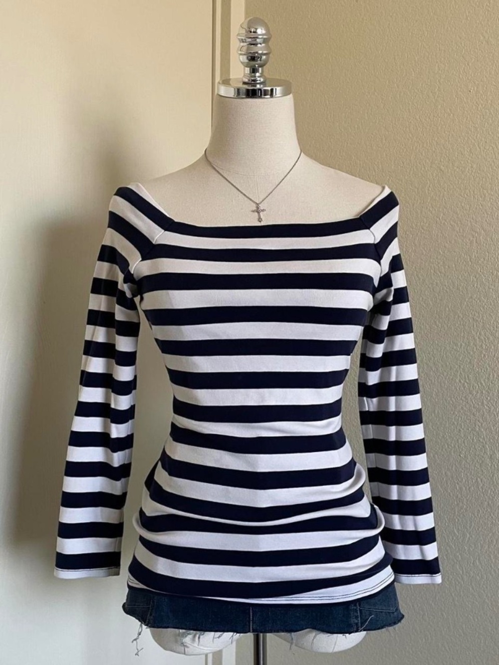 Black & White Striped Boatneck Top